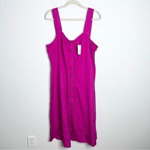 Ann Taylor Dress Midi Maxi Women XL Pink Barbiecore Linen Button Front V
